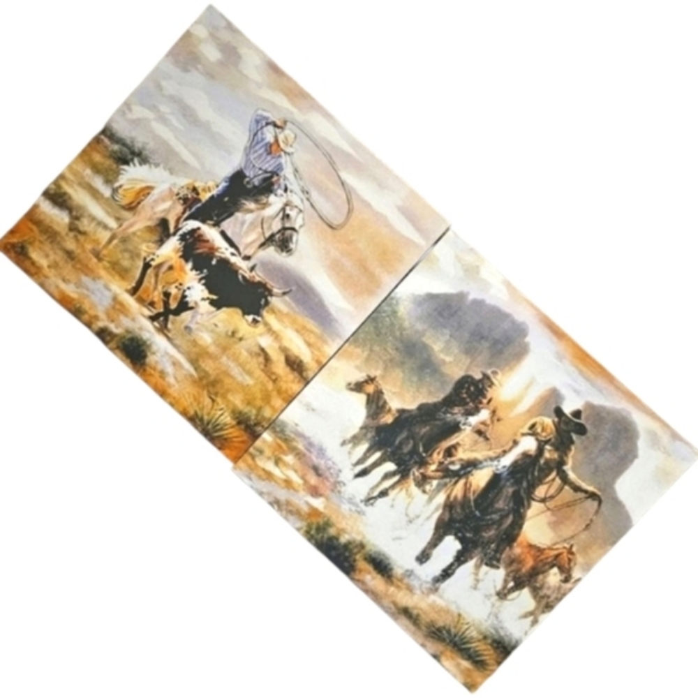 2 "Wild West" Canvas Prints Cowboy Pictures Wall Art "Horns and Hooves" NWOT